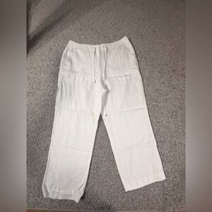Ann Taylor Bright White 100% Linen Draw string Pants – Size 8 *Hem*